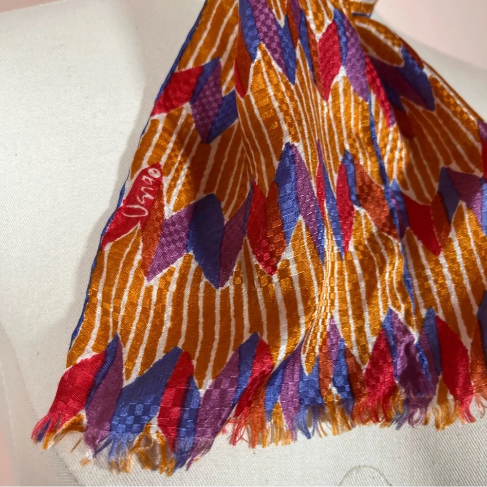 Vera Vintage 1950 60 art deco MCM Silk Hand rolled Copper Cravat Bow Neck Scarf